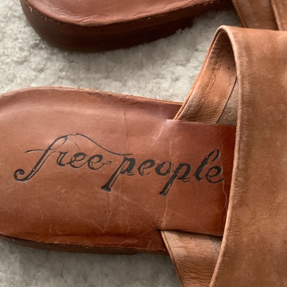 Free People Tan Leather Slide Sandals - Picture 2 of 5